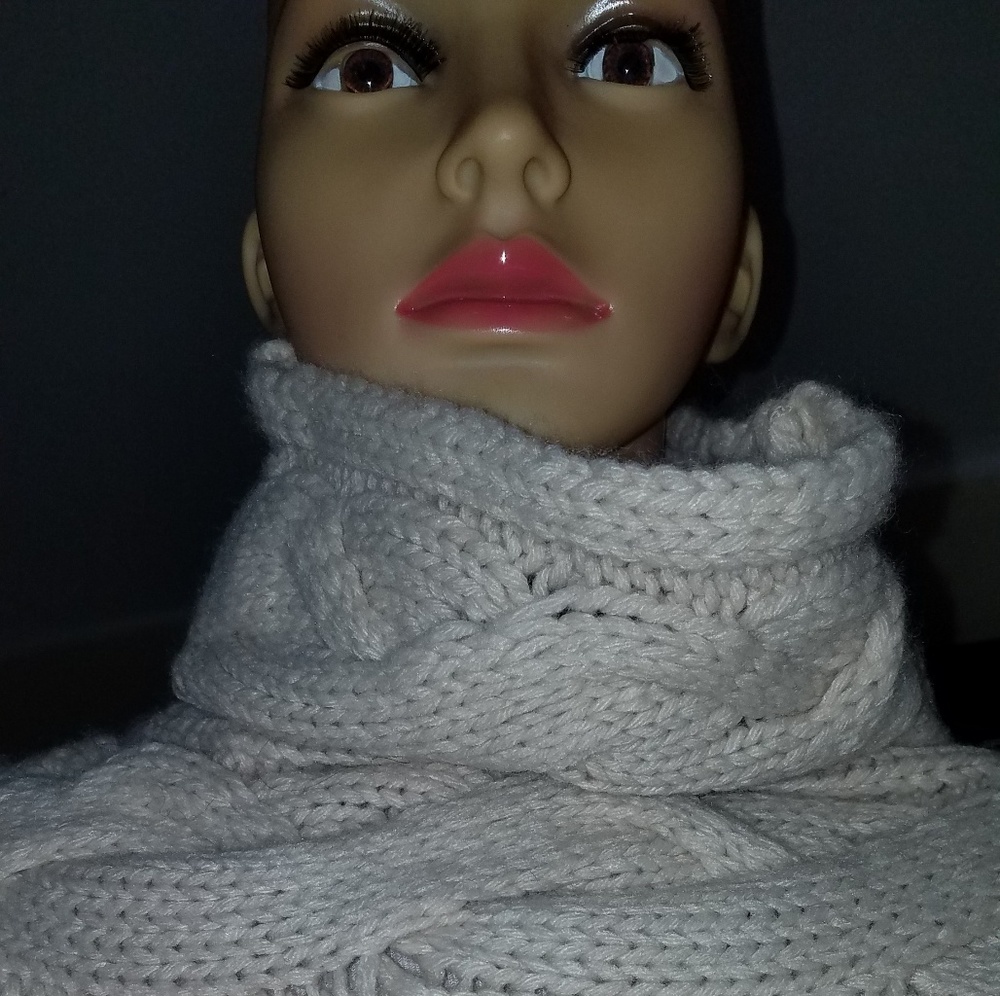 Beige Turtleneck Sweater Shawl
